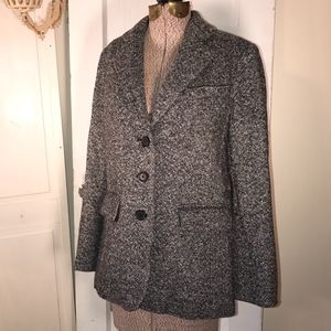 L.L. Bean cashmere black tweed blazer jacket 6 / M